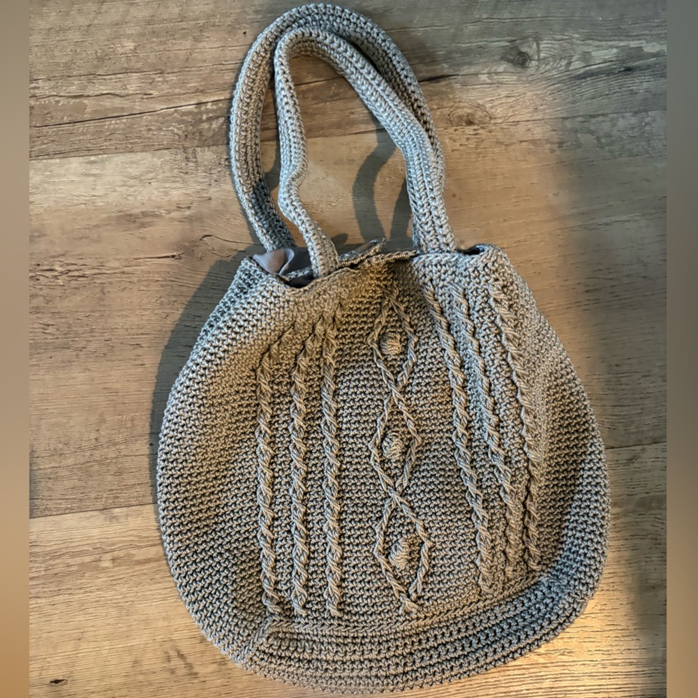 Knit Tote Bag with Cable Design